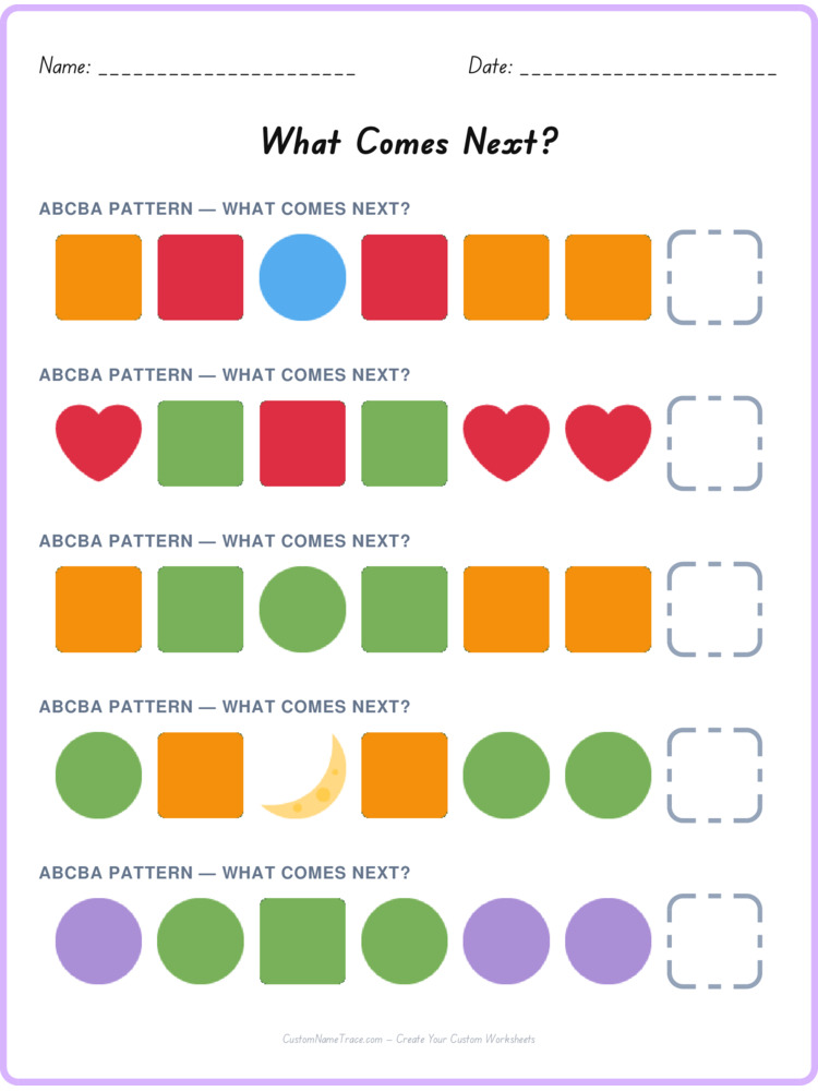 ABCBA pattern worksheet 3 for kids