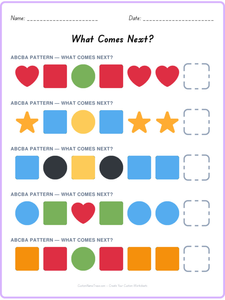 ABCBA pattern worksheet 30 for kids
