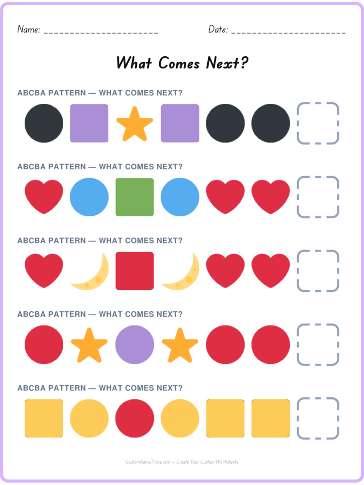 ABCBA pattern worksheet 31 for kids