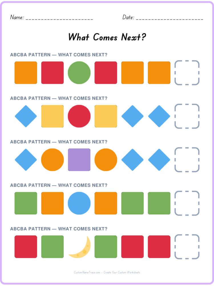 ABCBA pattern worksheet 32 for kids