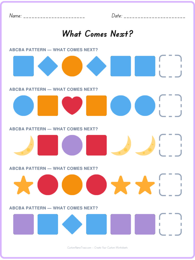 ABCBA pattern worksheet 33 for kids