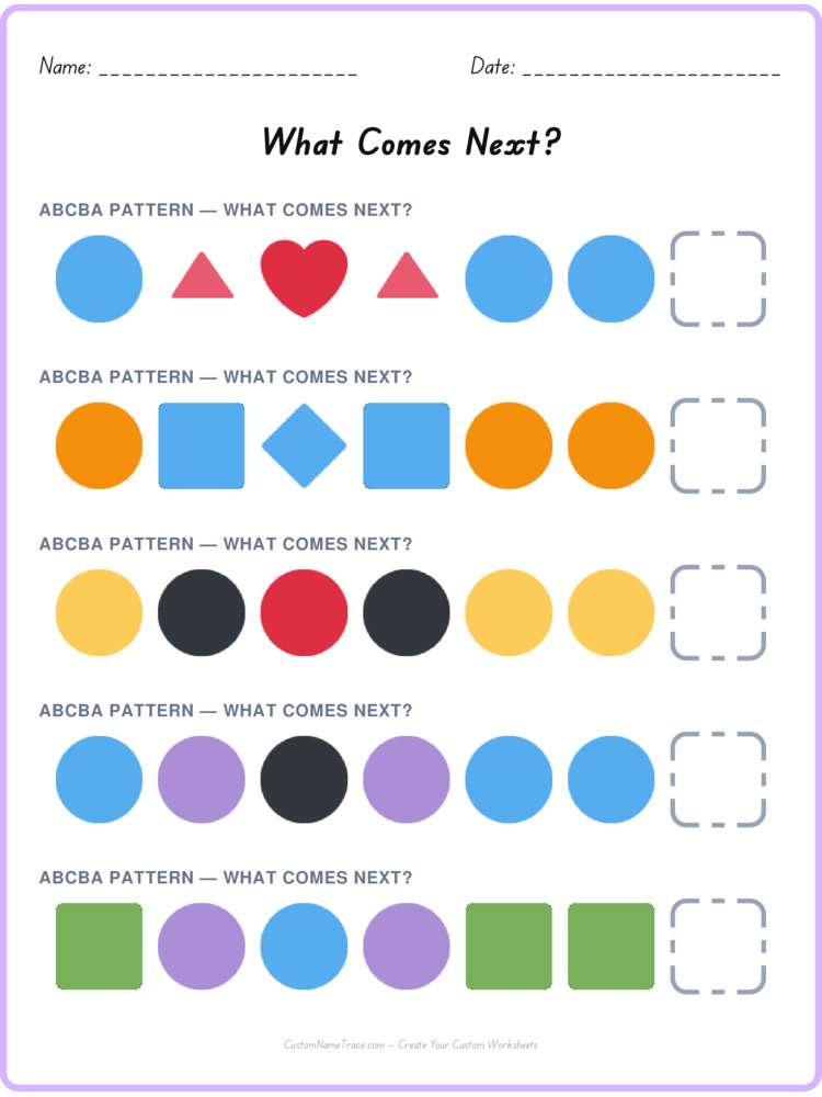 ABCBA pattern worksheet 34 for kids