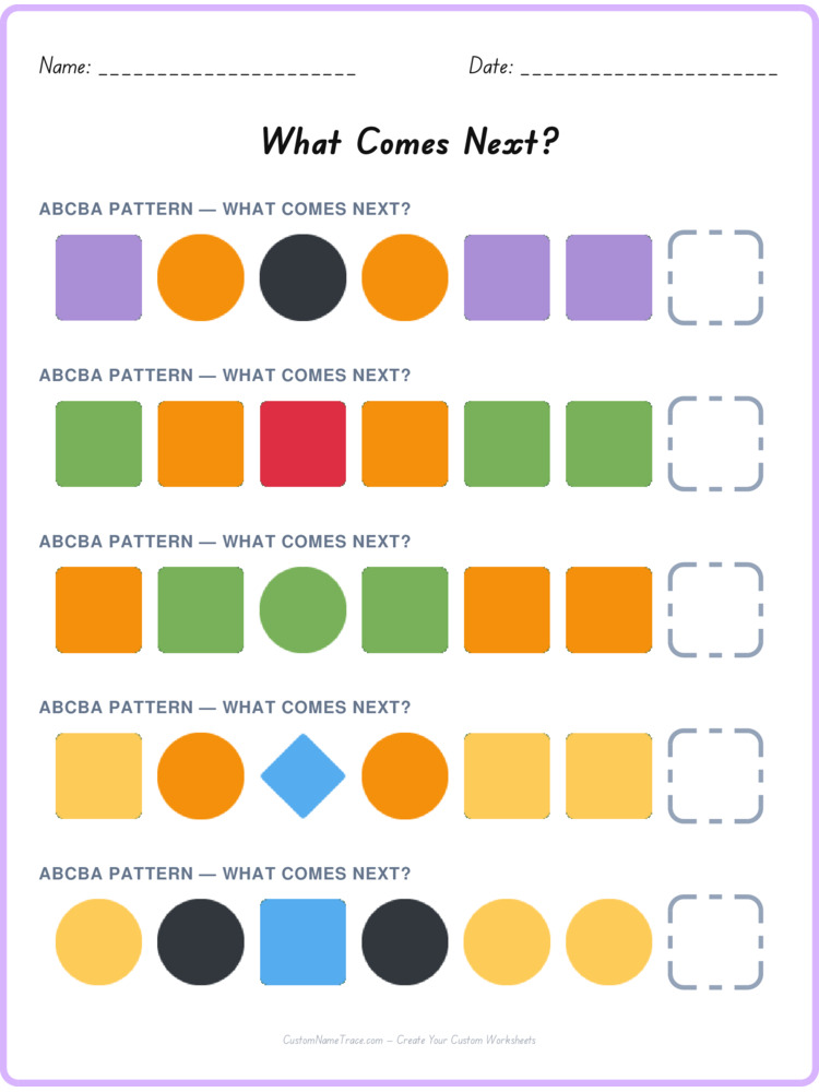 ABCBA pattern worksheet 35 for kids