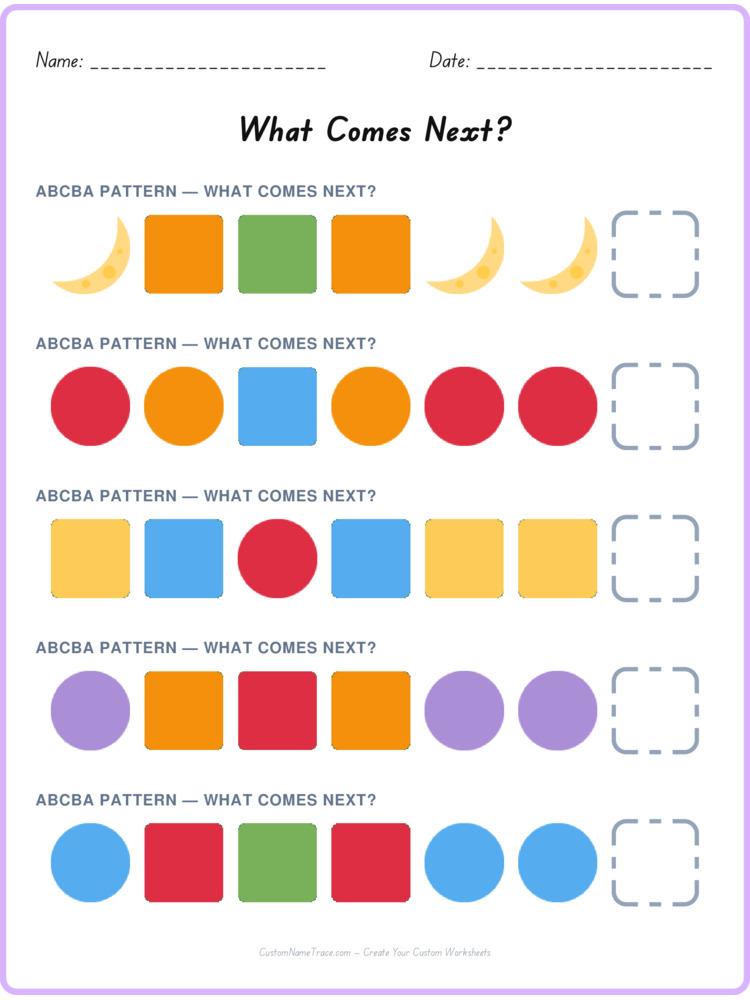 ABCBA pattern worksheet 36 for kids