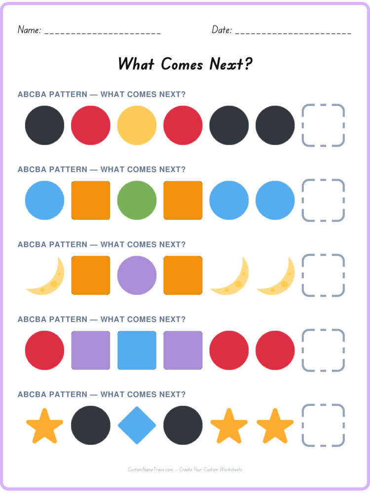 ABCBA pattern worksheet 37 for kids