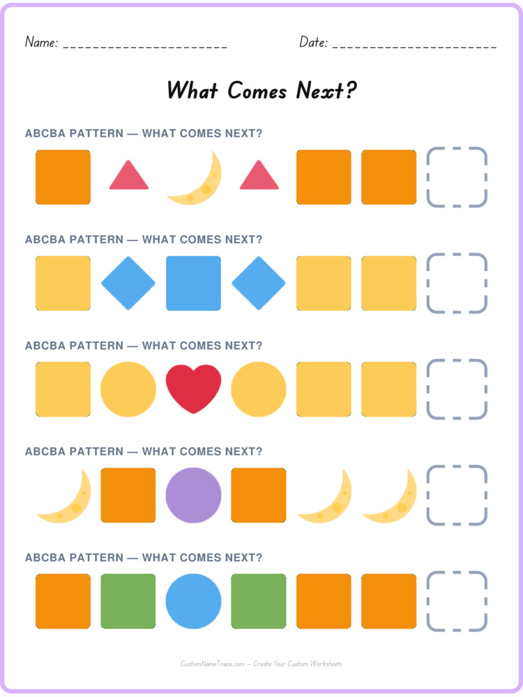 ABCBA pattern worksheet 38 for kids