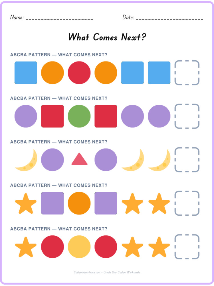 ABCBA pattern worksheet 39 for kids
