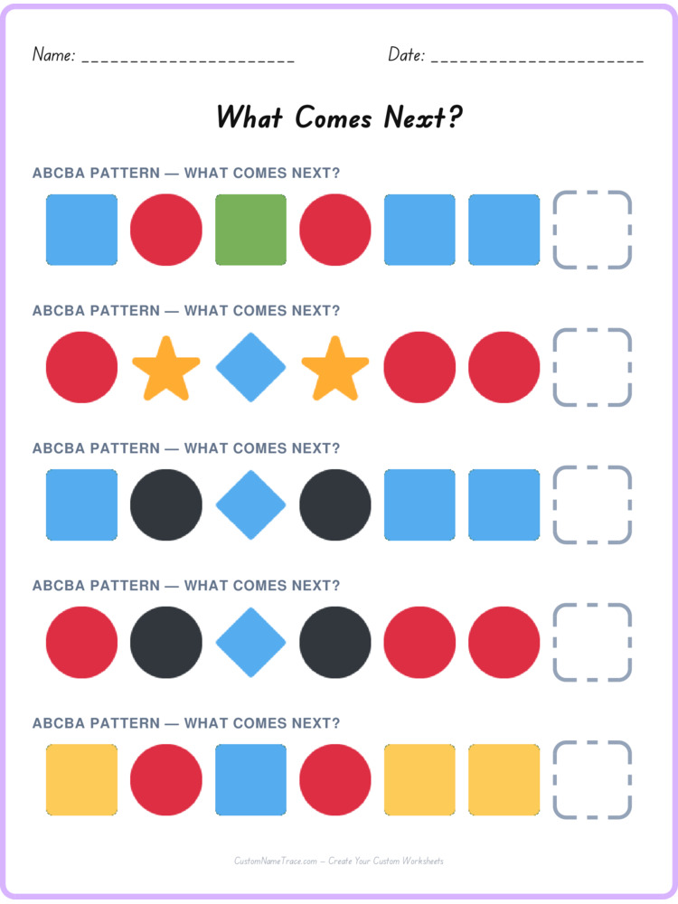 ABCBA pattern worksheet 4 for kids