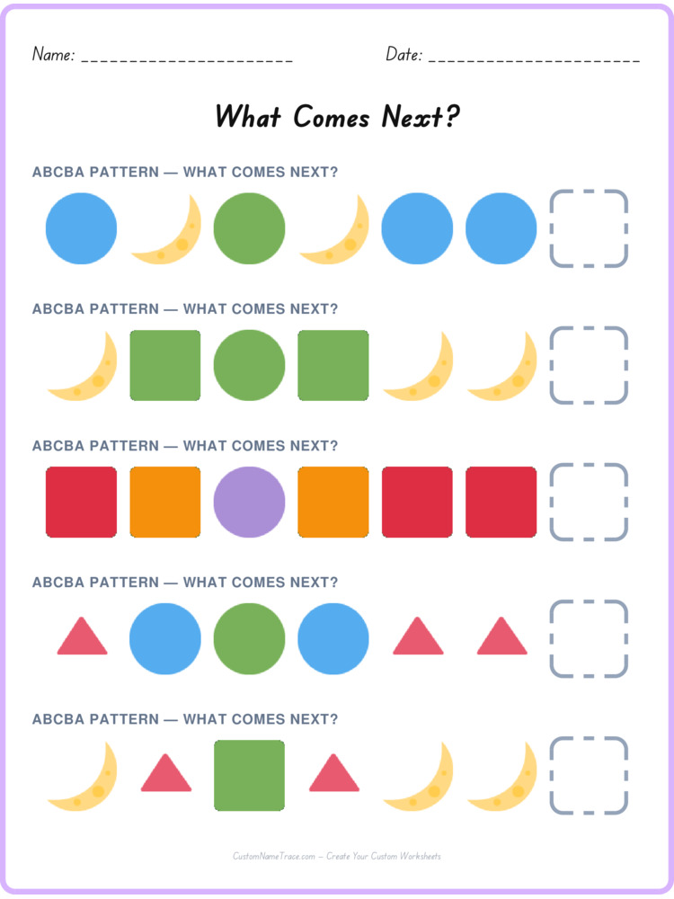 ABCBA pattern worksheet 5 for kids