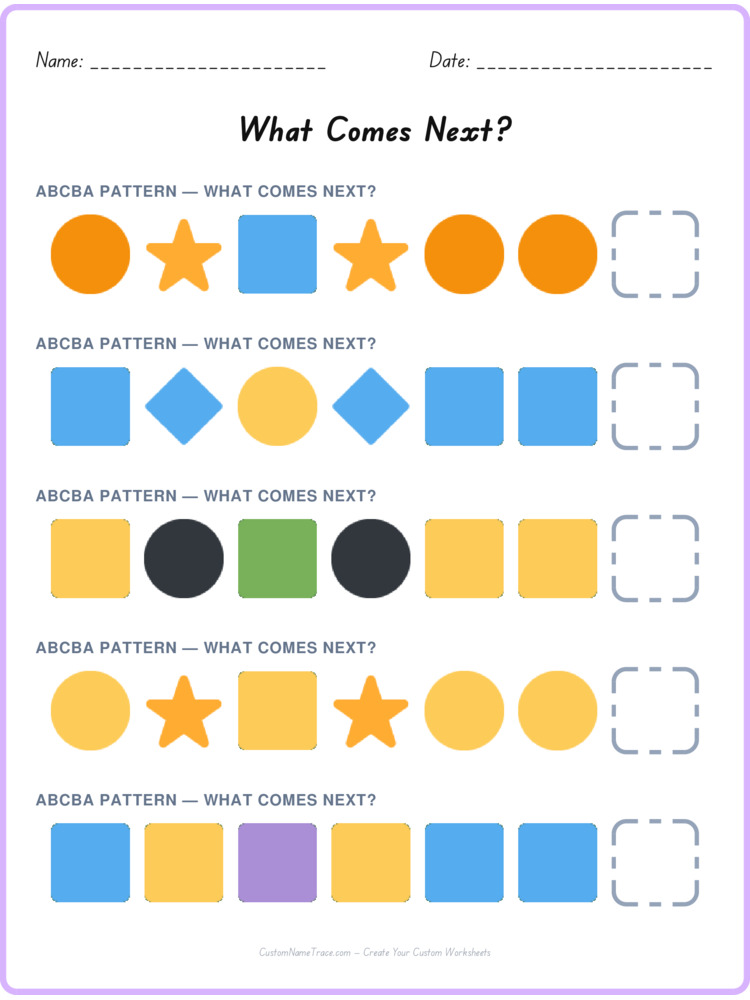 ABCBA pattern worksheet 6 for kids