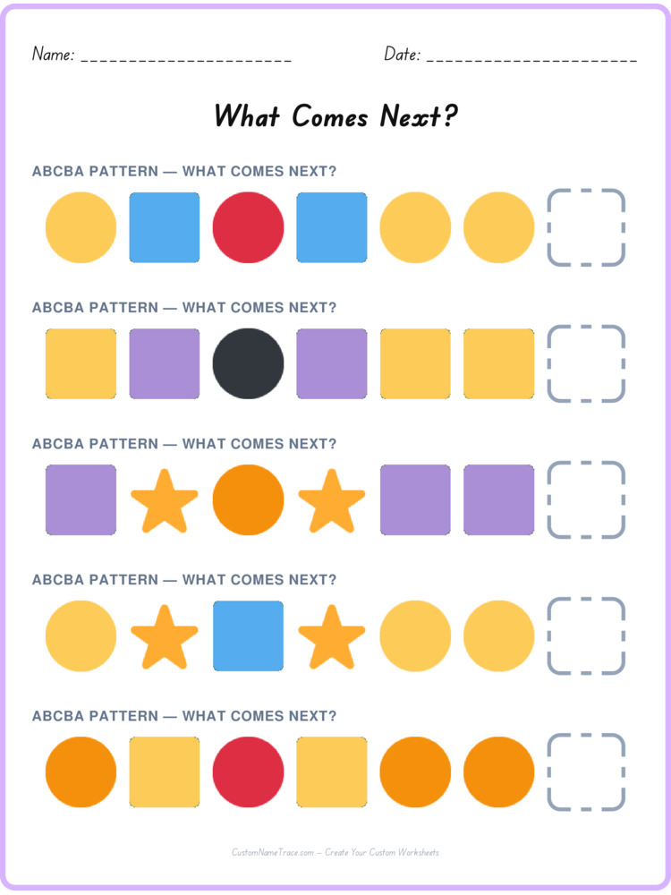 ABCBA pattern worksheet 8 for kids