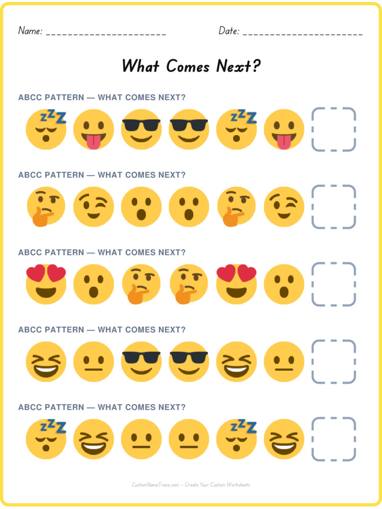 ABCC pattern worksheet 10 for kids
