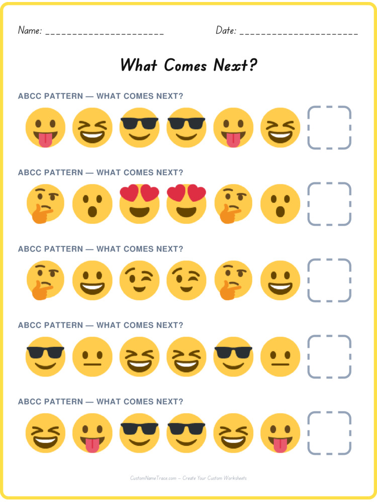ABCC pattern worksheet 12 for kids