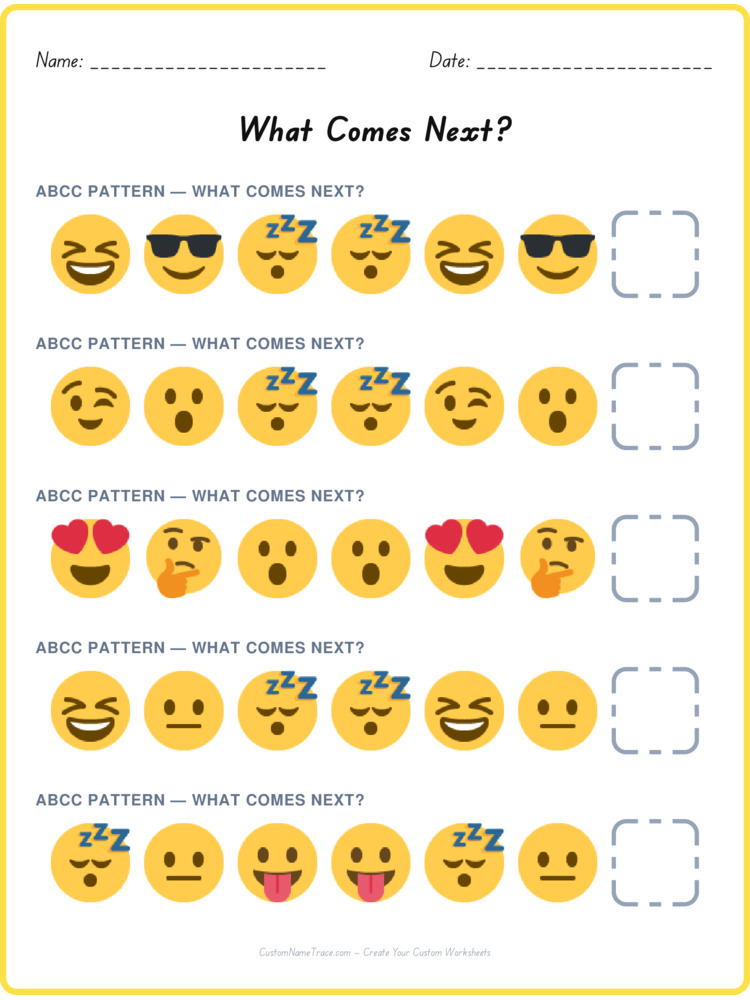 ABCC pattern worksheet 16 for kids