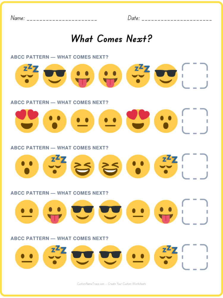 ABCC pattern worksheet 18 for kids