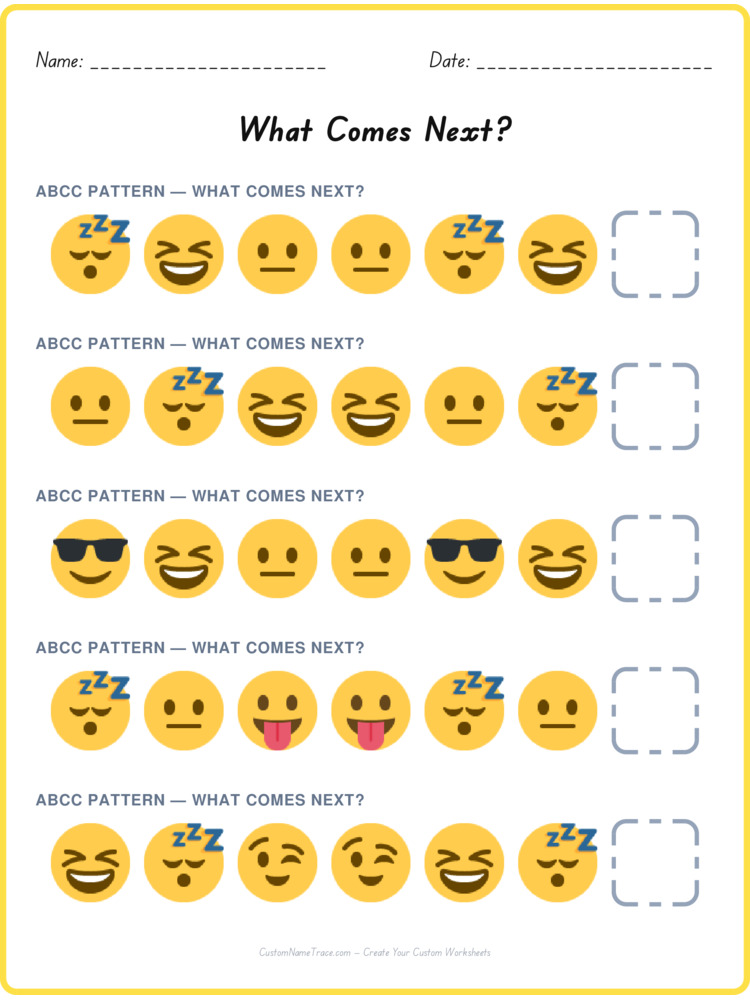 ABCC pattern worksheet 2 for kids