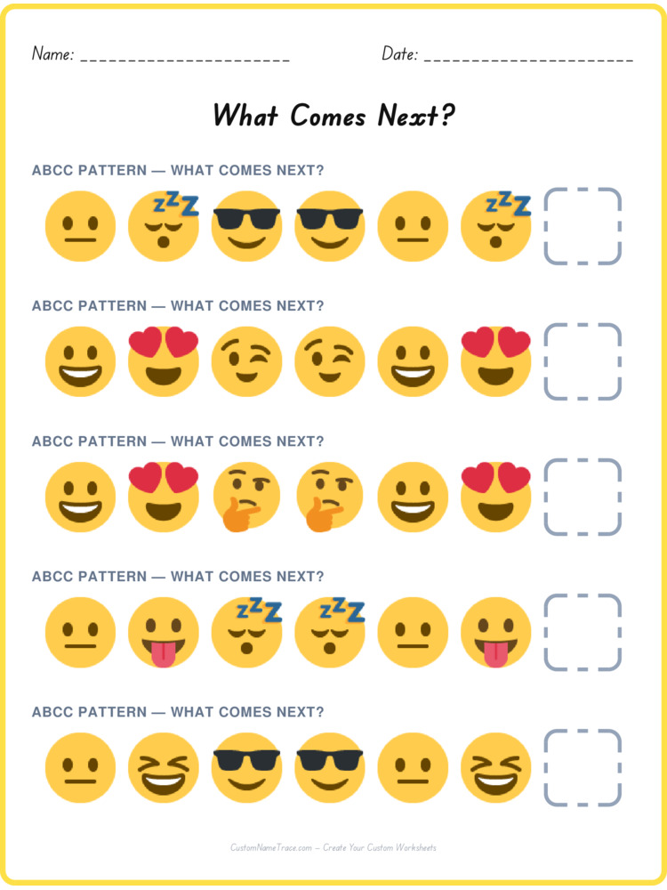 ABCC pattern worksheet 20 for kids