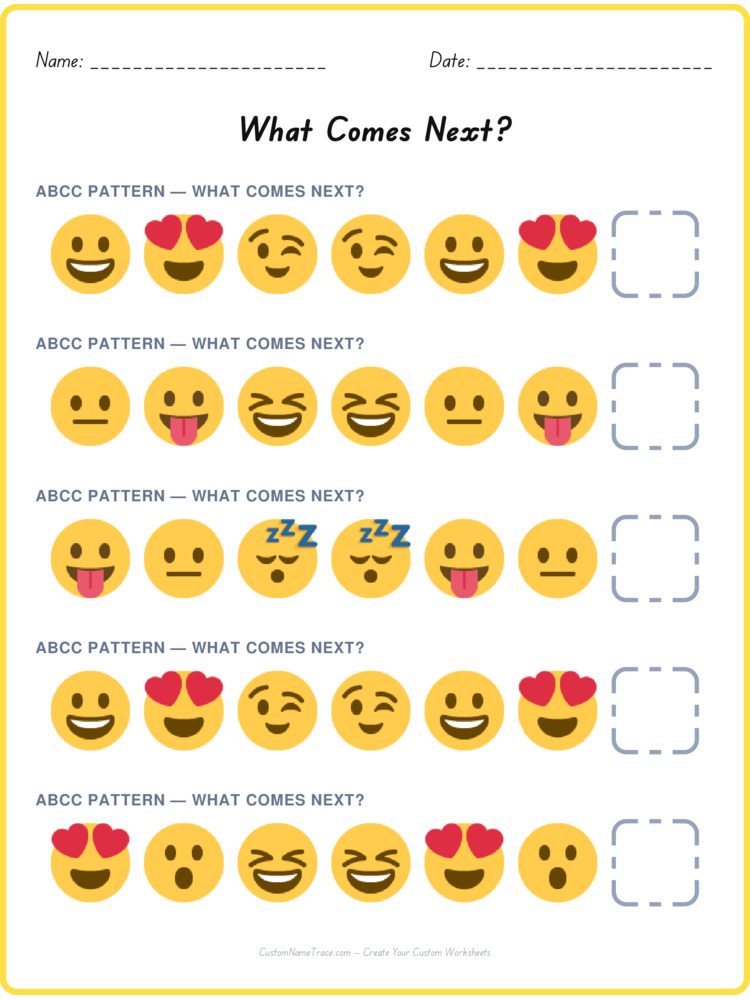 ABCC pattern worksheet 21 for kids