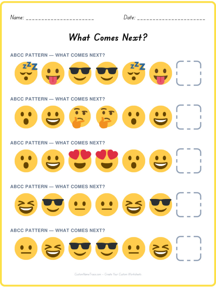 ABCC pattern worksheet 22 for kids