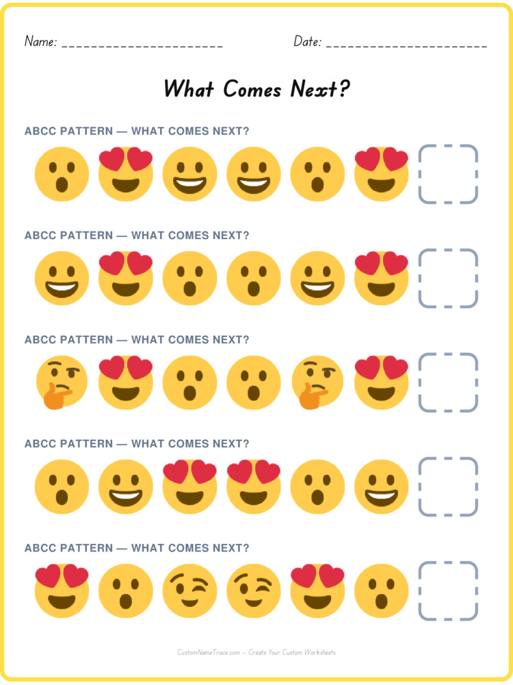 ABCC pattern worksheet 3 for kids