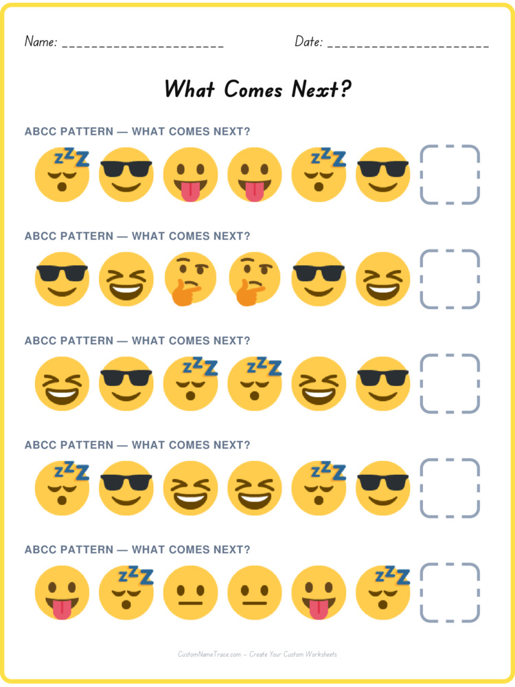 ABCC pattern worksheet 4 for kids
