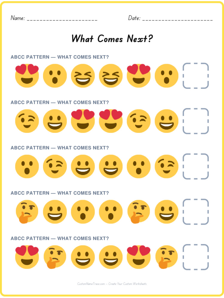 ABCC pattern worksheet 5 for kids