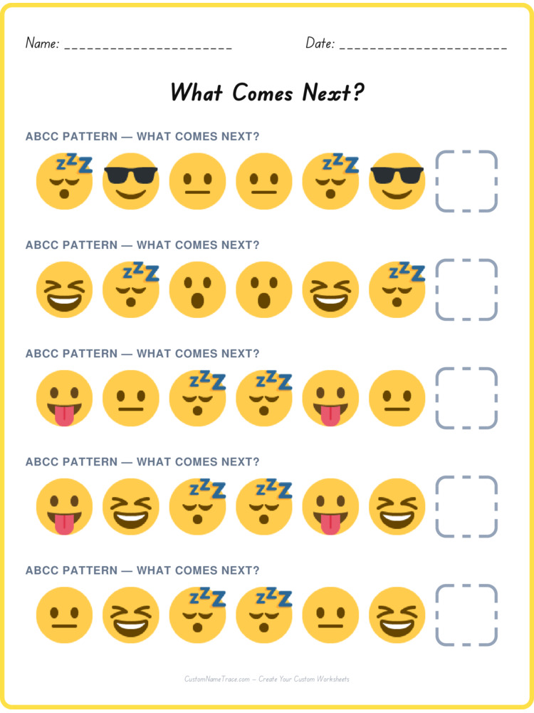 ABCC pattern worksheet 6 for kids