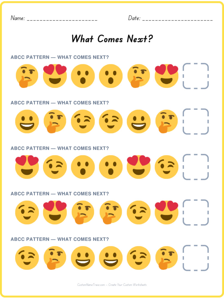 ABCC pattern worksheet 7 for kids