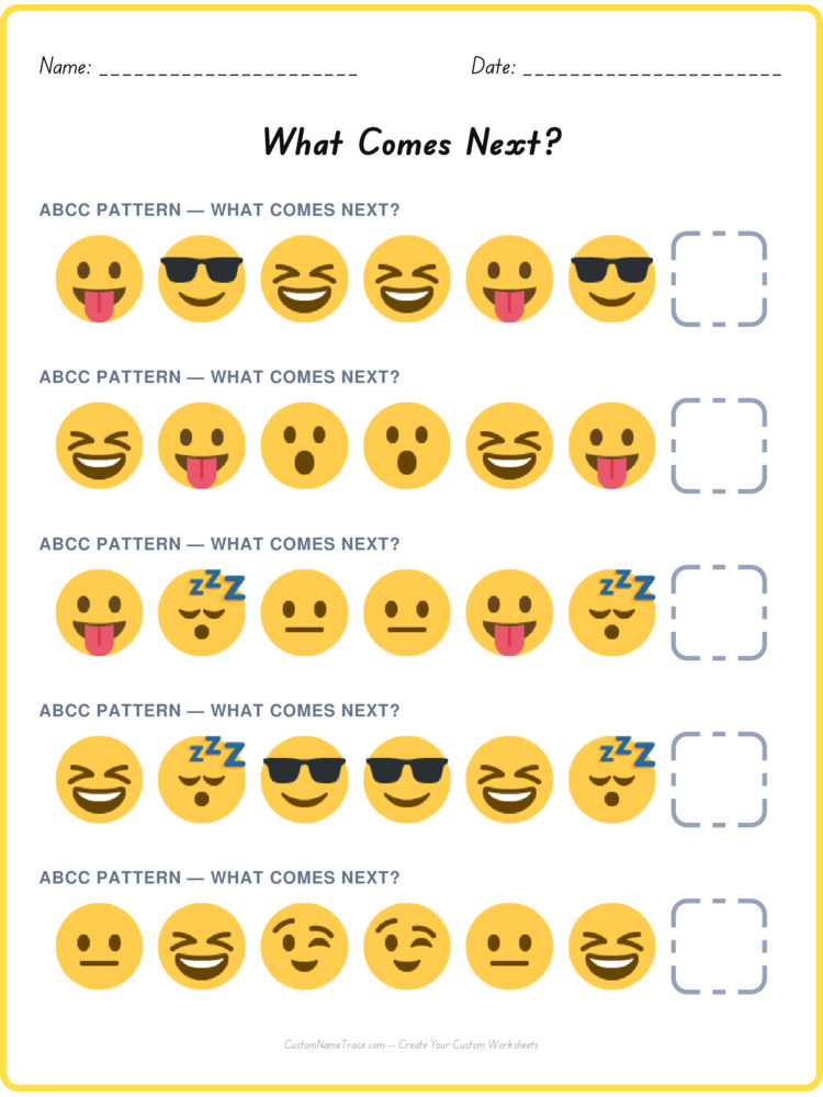 ABCC pattern worksheet 8 for kids