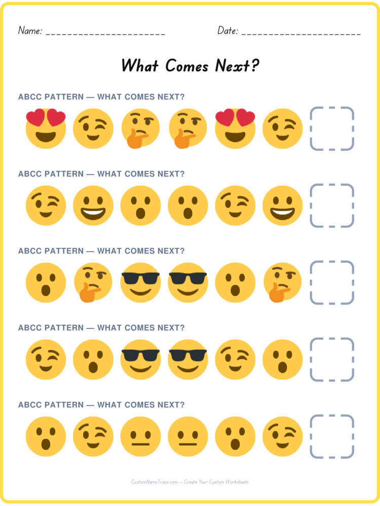 ABCC pattern worksheet 9 for kids
