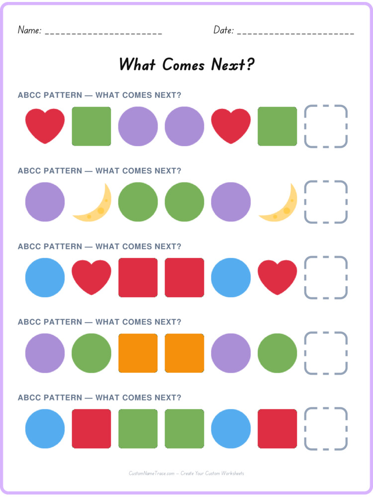 ABCC pattern worksheet 1 for kids