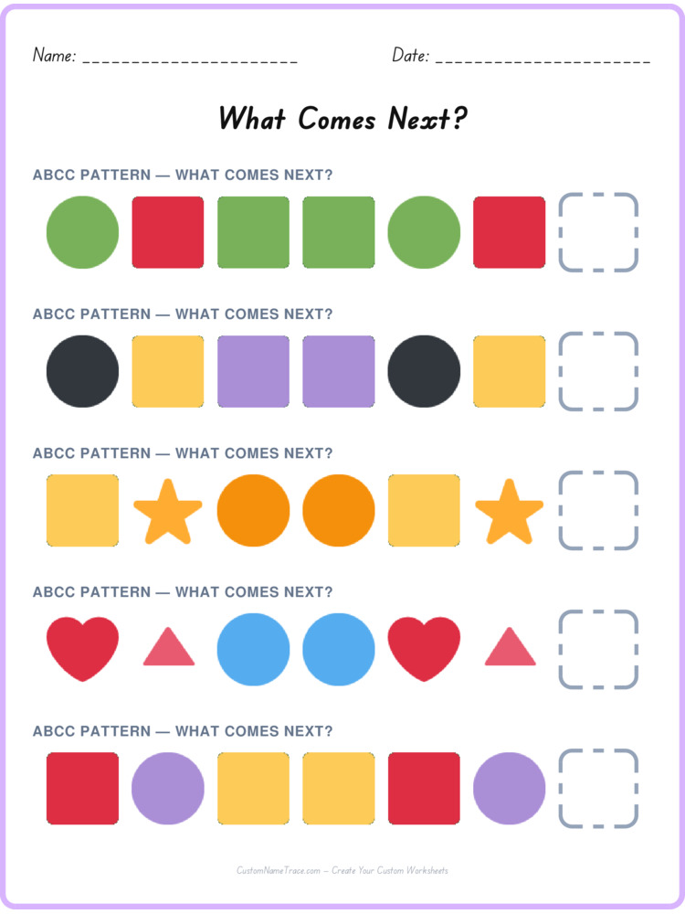 ABCC pattern worksheet 10 for kids