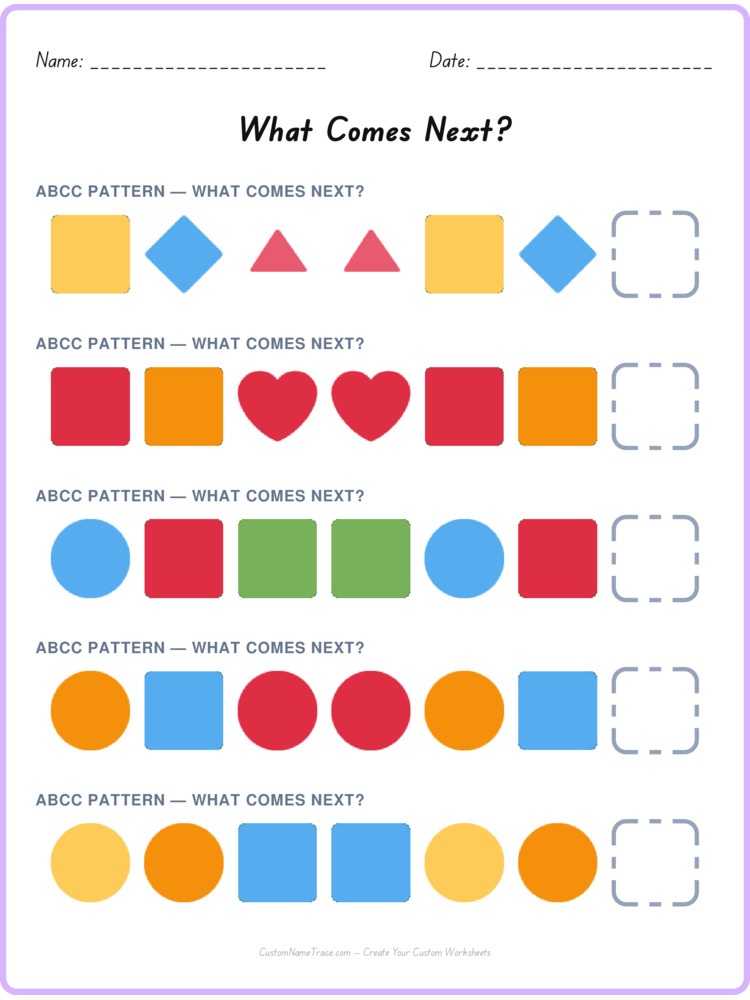 ABCC pattern worksheet 11 for kids