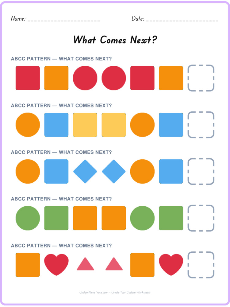 ABCC pattern worksheet 12 for kids