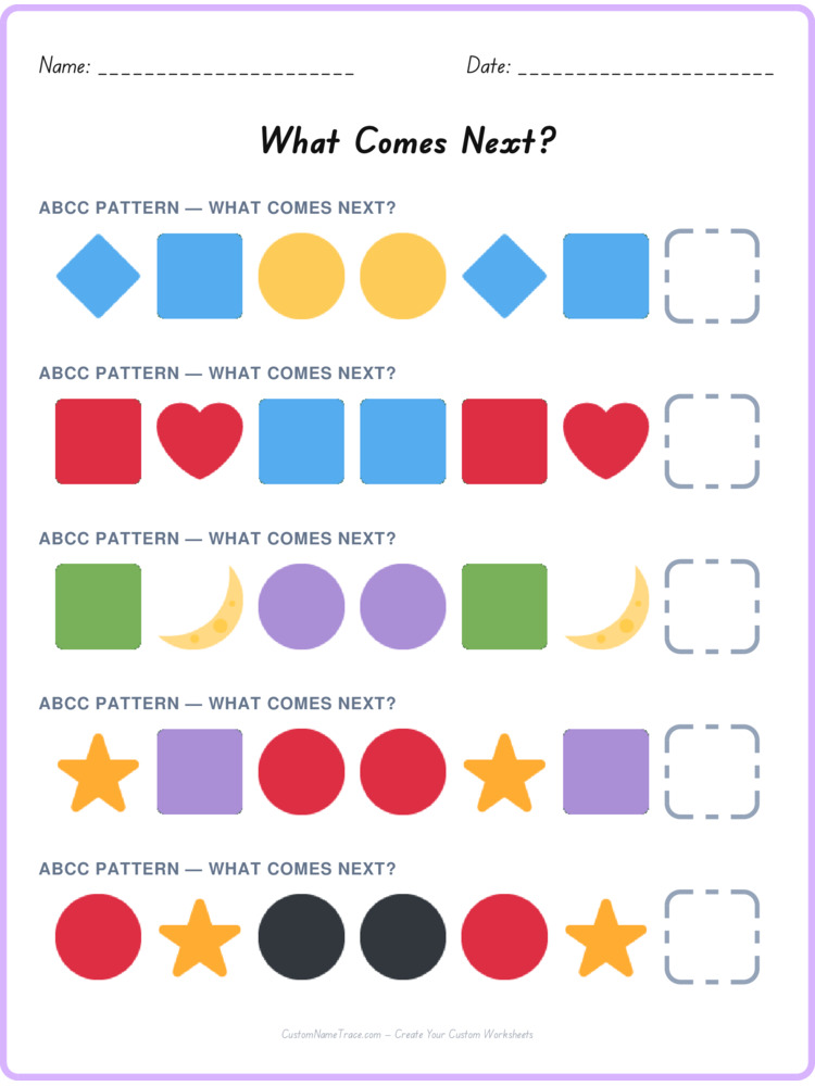 ABCC pattern worksheet 13 for kids