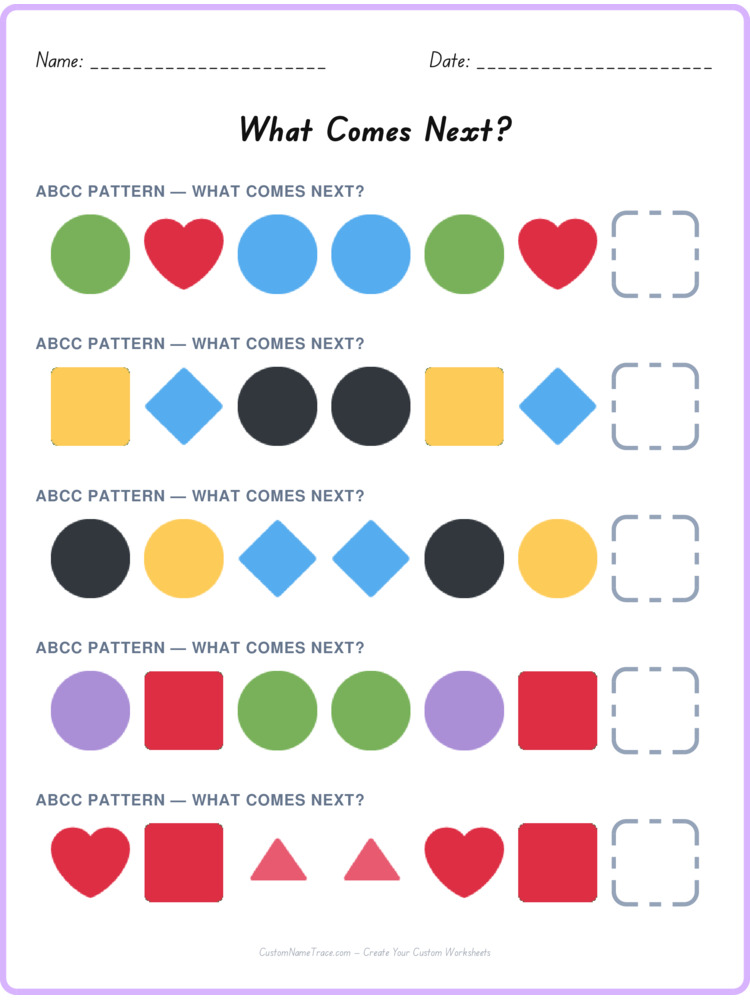 ABCC pattern worksheet 14 for kids