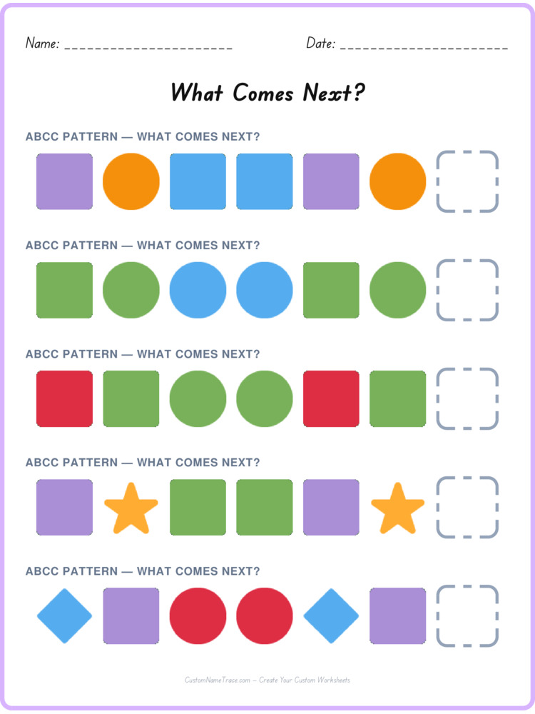 ABCC pattern worksheet 15 for kids