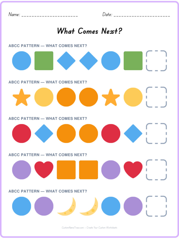ABCC pattern worksheet 16 for kids
