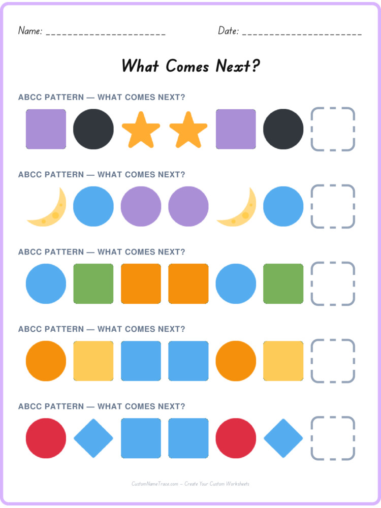 ABCC pattern worksheet 17 for kids
