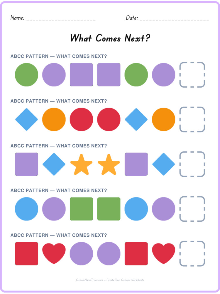 ABCC pattern worksheet 18 for kids