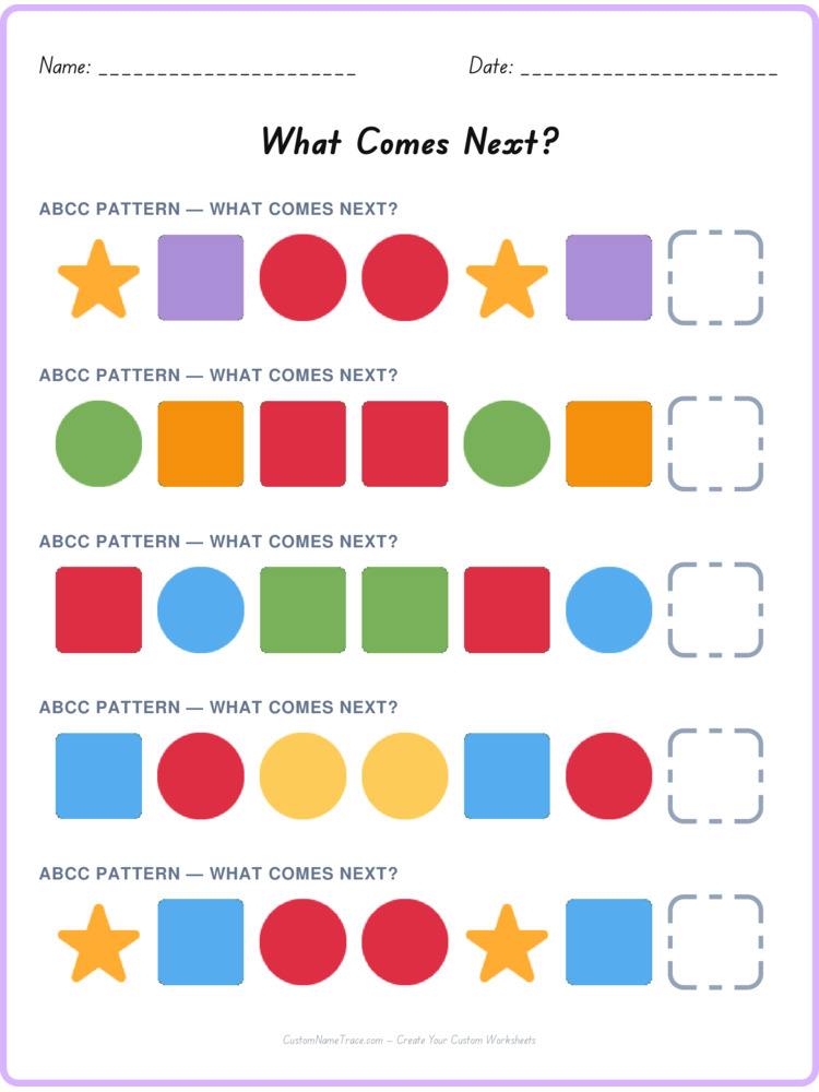 ABCC pattern worksheet 19 for kids