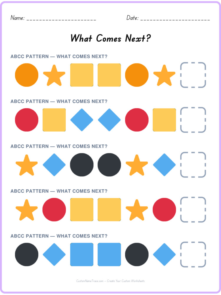 ABCC pattern worksheet 2 for kids