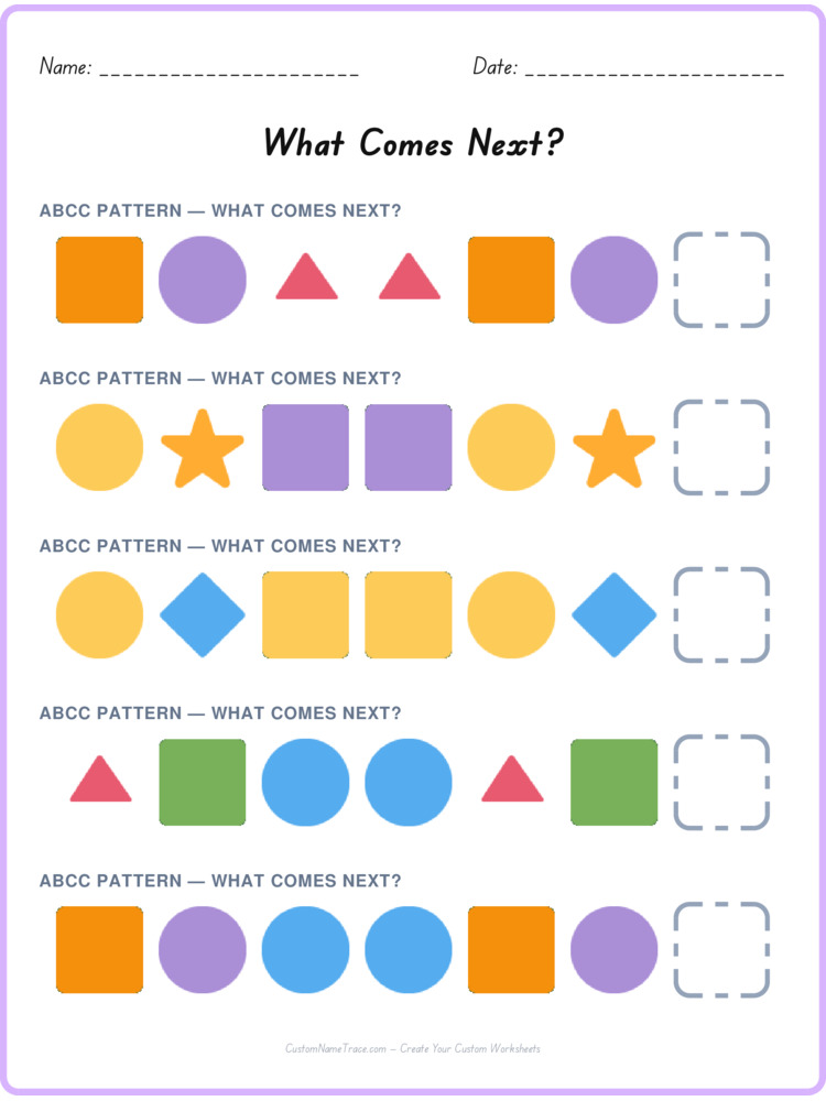 ABCC pattern worksheet 20 for kids