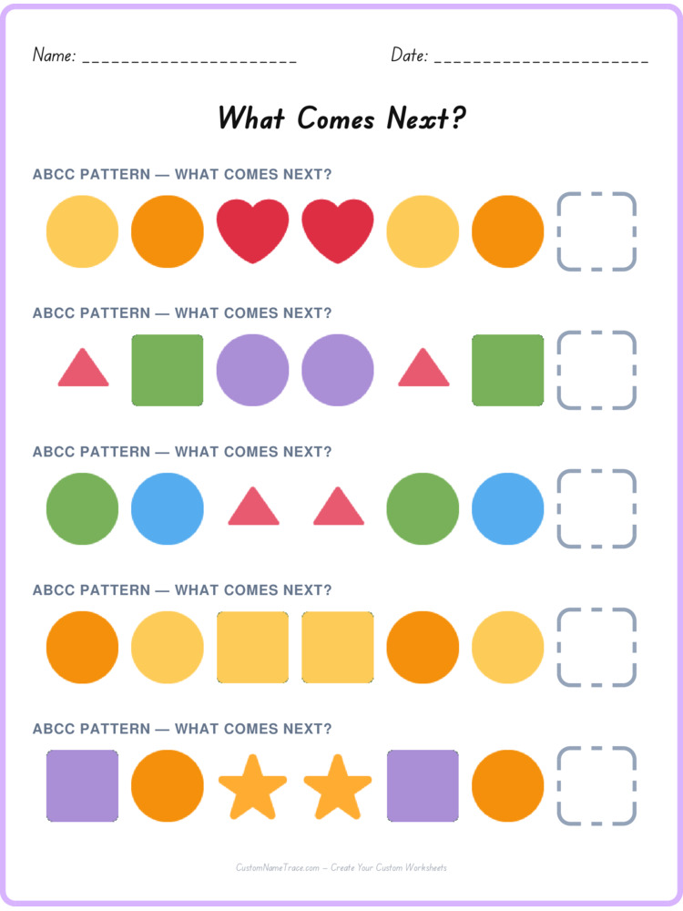 ABCC pattern worksheet 21 for kids