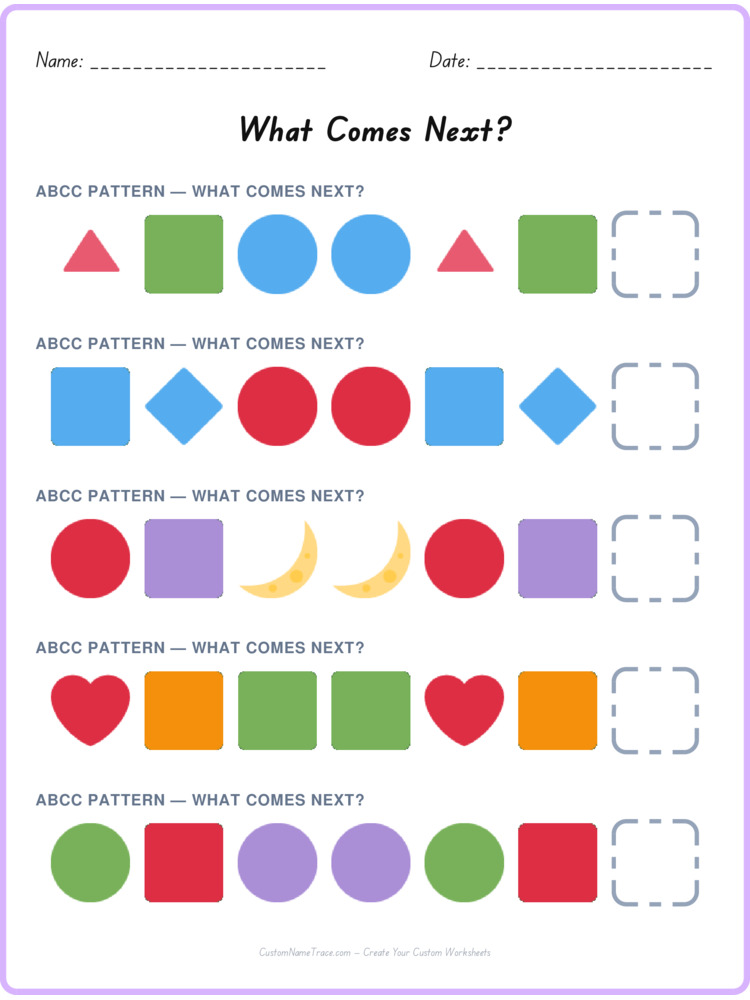 ABCC pattern worksheet 22 for kids