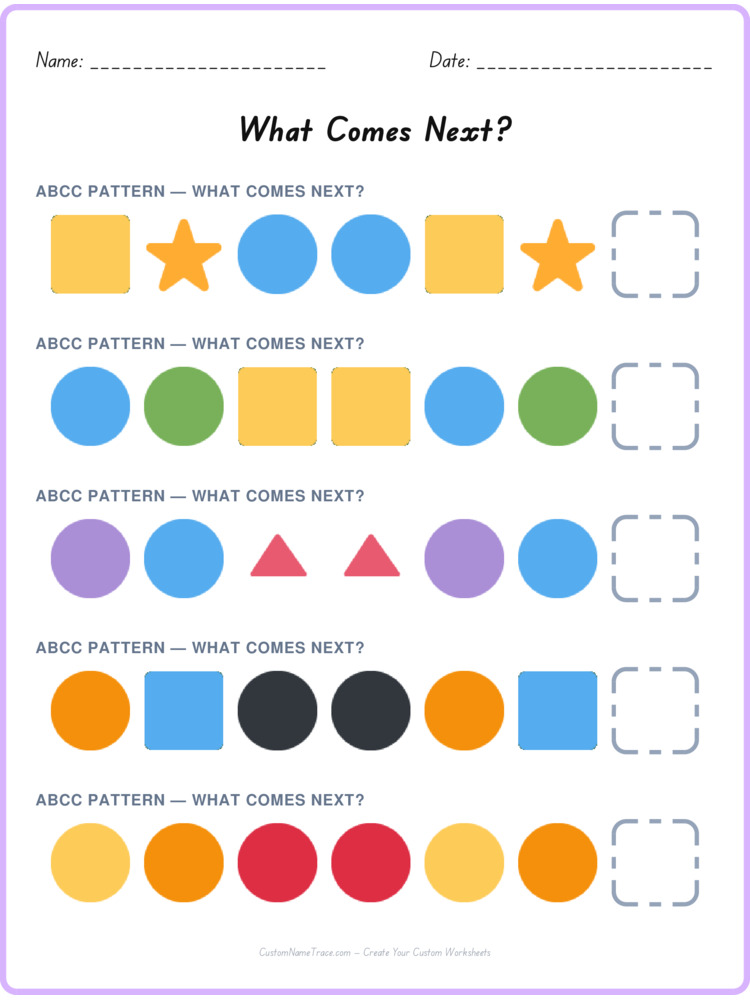 ABCC pattern worksheet 23 for kids