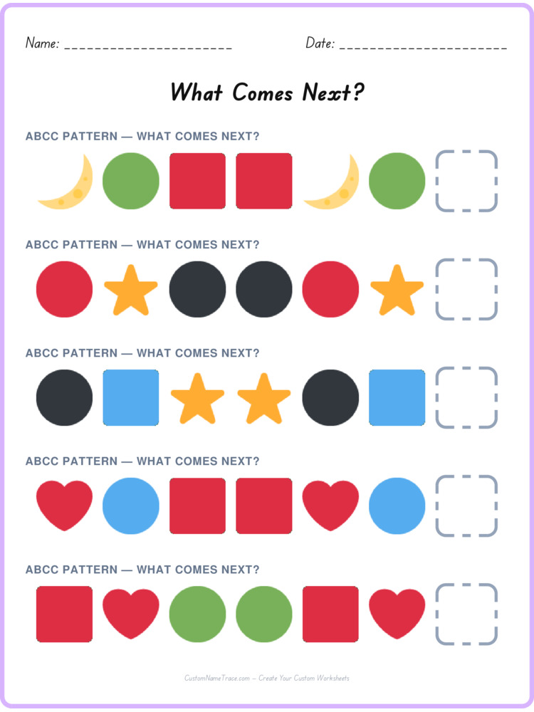 ABCC pattern worksheet 24 for kids