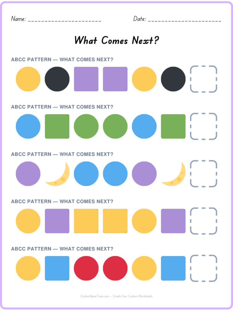 ABCC pattern worksheet 25 for kids