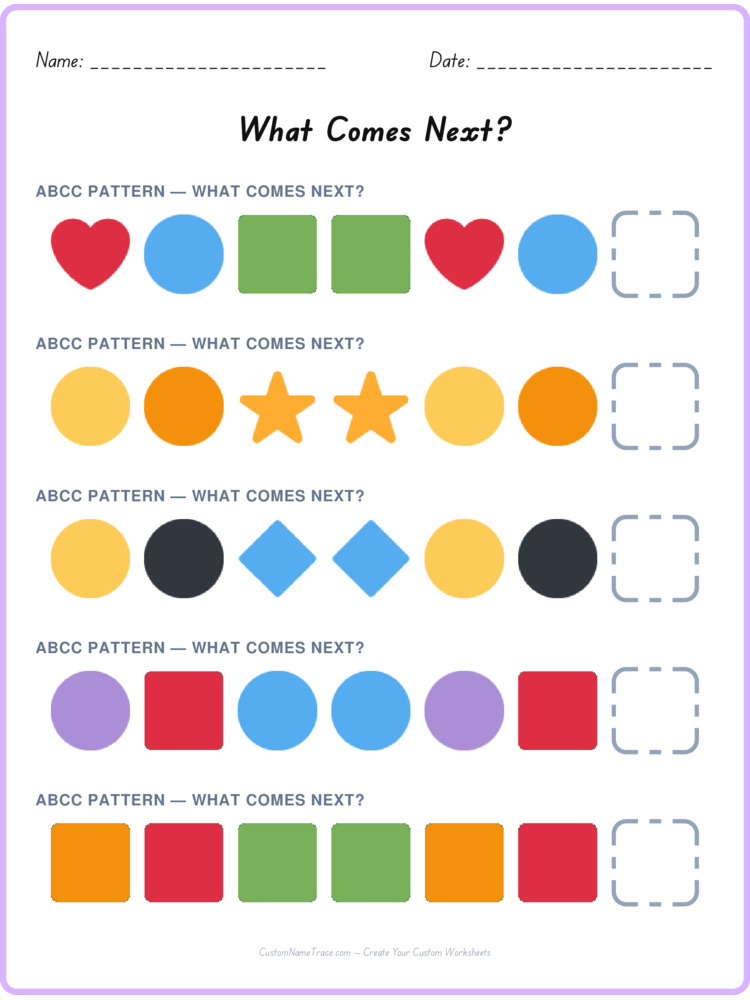 ABCC pattern worksheet 26 for kids