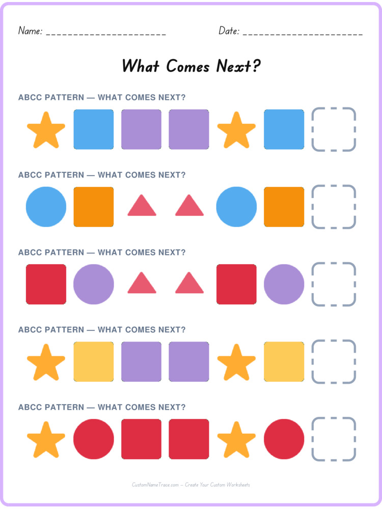 ABCC pattern worksheet 27 for kids